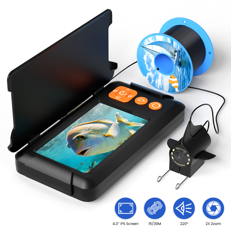 Fish Finder Portable - ポータブル魚群探知機（ブラケット付き）4.3インチスクリーン搭載水中カメラランプ付き、湖や海での使用に最適なギフト