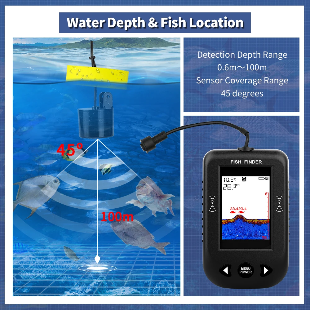 エルチャンXF03魚群探知機45度100Mポータブルソナー釣 - Fish Finder Cable のレビューと価格